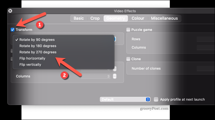 Primjena efekta rotacije video zapisa na VLC na Macu
