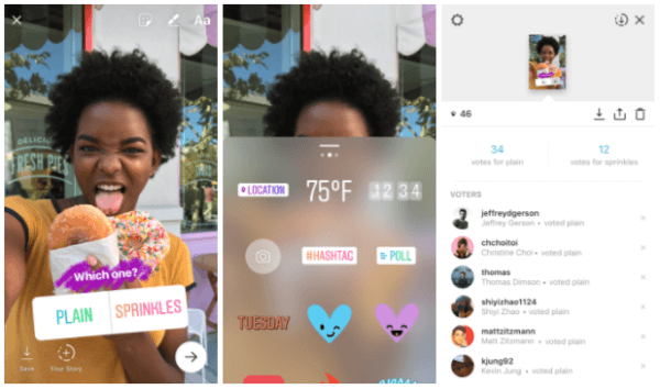 Instagram je predstavio novu interaktivnu naljepnicu ankete koja omogućava korisnicima da postave pitanje i vide rezultate svojih prijatelja i sljedbenika dok glasaju u stvarnom vremenu. 