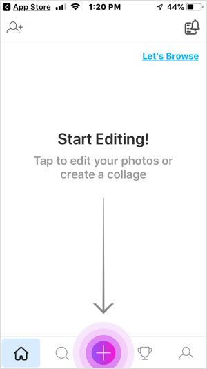 Dodirnite gumb + u mobilnoj aplikaciji PicsArt.