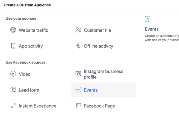 Kako promovirati svoj događaj uživo na Facebooku, korak 10, stvoriti prilagođenu publiku u Facebook Ads Manageru na temelju prikaza stranica događaja