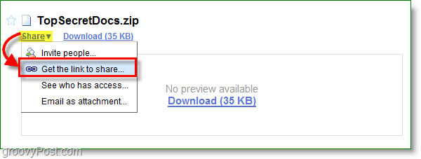 Snimka zaslona Google Dokumenata - dijelite datoteku putem veze