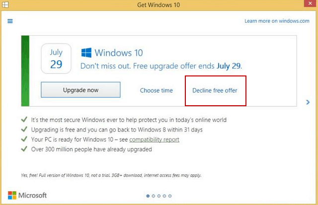 Microsoft olakšava odbiti Windows 10 Free Upgrade