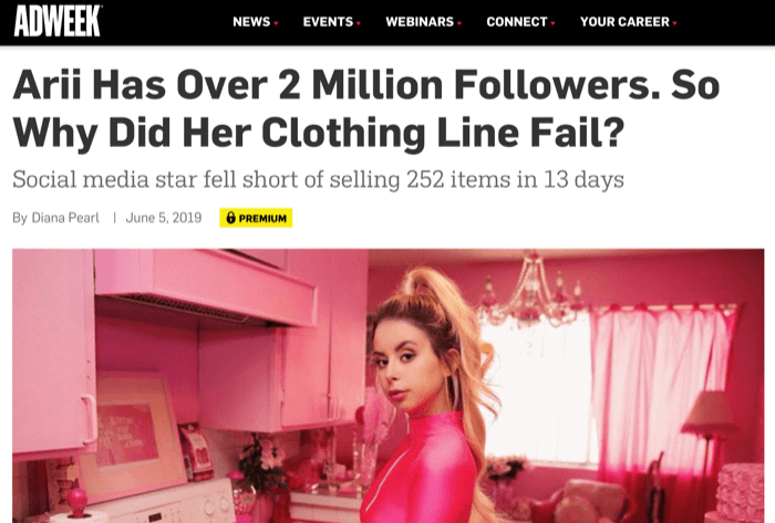 Instagram influencer Arri s 2 milijuna sljedbenika nije uspio prodati liniju odjeće