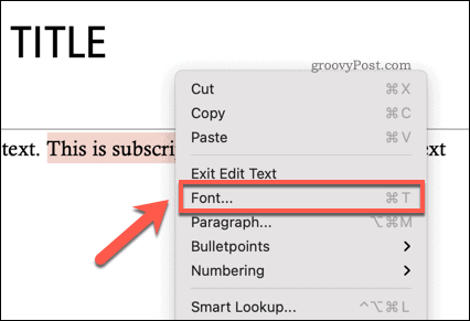 Pristup izborniku s mogućnostima fontova u programu Powerpoint na Macu