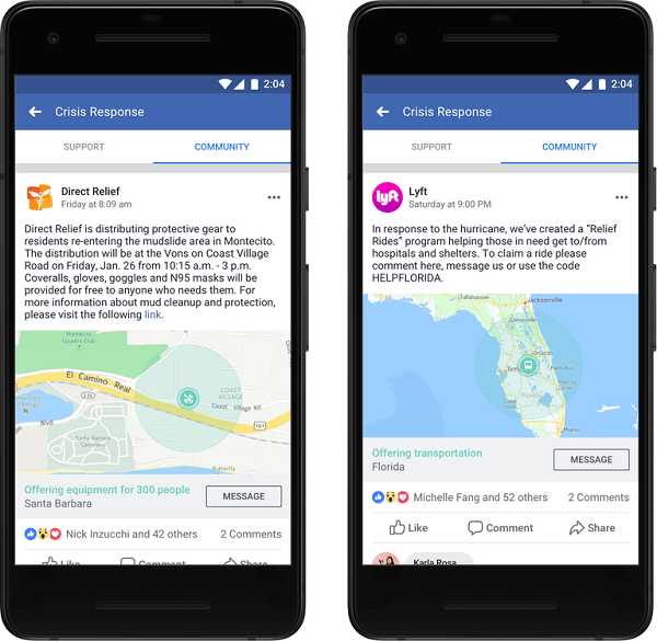 Facebook je najavio da organizacije i tvrtke sada mogu objavljivati ​​poruke u Pomoć zajednice i pružati kritične informacije i usluge ljudima kako bi dobili pomoć koja im je potrebna u krizi.