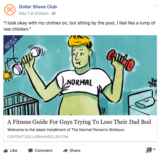 Dollar Shave Club dijeli relevantan i pametan sadržaj na svojoj Facebook stranici.