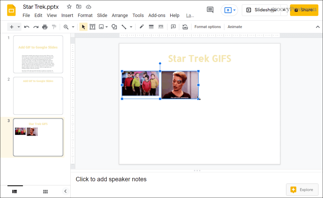 GIF-ovi umetnuti u Google Slides prezentaciju