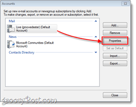svojstva računa Windows Live Mail