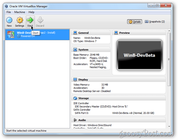 VirtualBox Windows 8 pokrenuti vm
