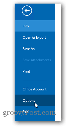 Office 2013 promijeni temu boje - kliknite opcije