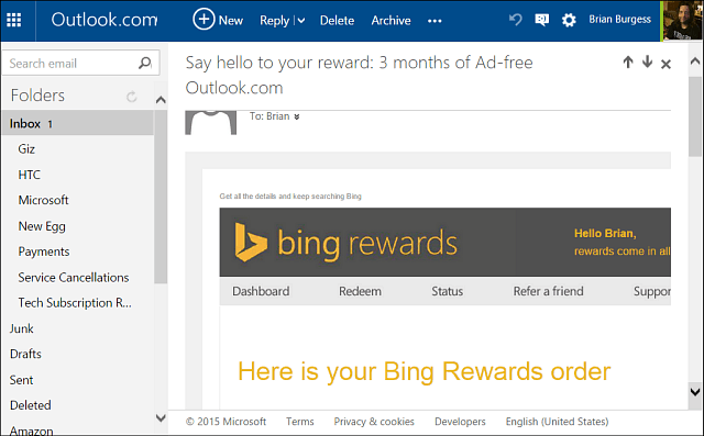 Nabavite bez oglasa Oultook.com tijekom cijele godine s Bing nagradama