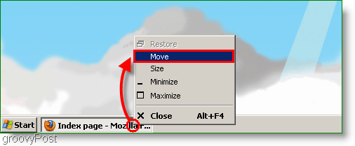Zaslon za Windows XP - Pomicanje prozora