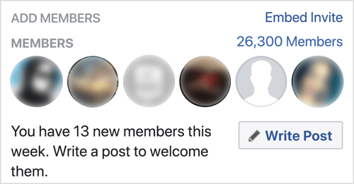 Pritisnite Write Post da biste pozdravili nove članove Facebook grupe.