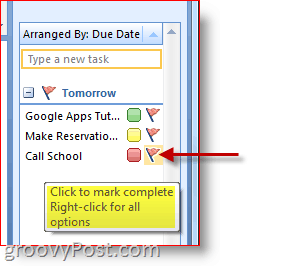 Traka obaveza u programu Outlook 2007 - kliknite Zadatak zadataka da biste označili dovršeno