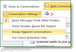 Postavke razgovora programa Outlook 2010
