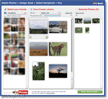 HotPrints omogućava vam da odaberete svoje vlastite prenesene fotografije ili one prijatelja na Facebooku