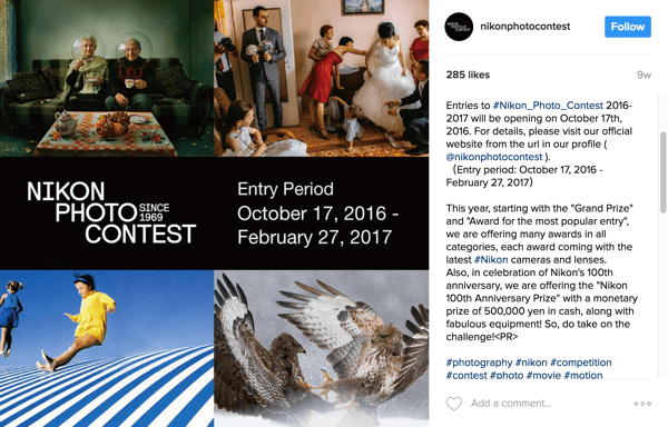 Korisnici Instagrama označavaju svoje slike hashtagom kampanje kako bi se prijavili na Nikon Photo Contest.