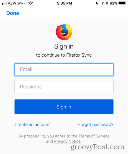 Unesite svoju e-poštu i zaporku u Firefox za iOS