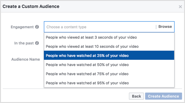 Facebook prilagođena publika temeljena na prikazima videozapisa