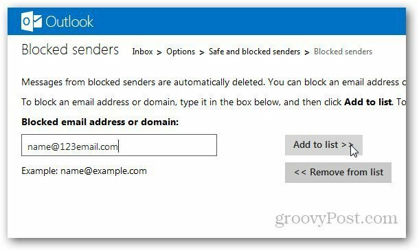 Outlook.com: Dodajte adrese e-pošte na popis blokiranih