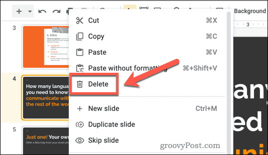 Brisanje slajdova u Google slajdovima
