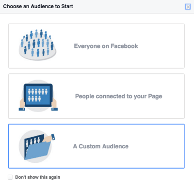 odaberite facebook prilagođenu publiku