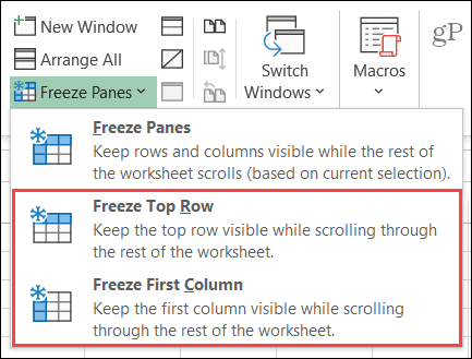 Zamrzni stupac ili redak u programu Excel u sustavu Windows