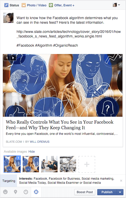 facebook primjer optimizacije publike post