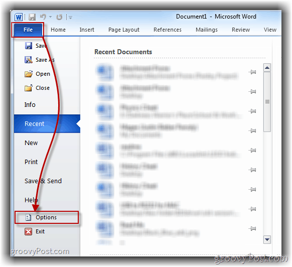 Kako otvoriti izbornik mogućnosti programa Word 2010