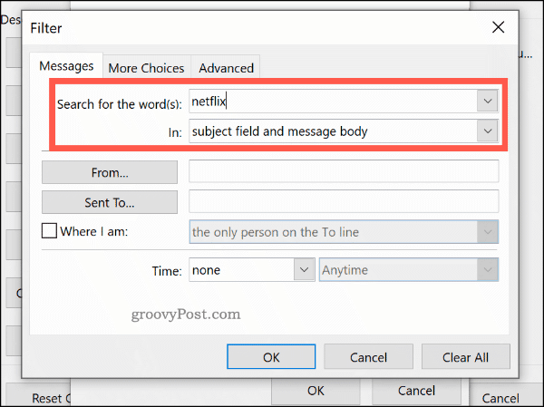 Uvjetno oblikovanje prema ključnoj riječi u programu Outlook