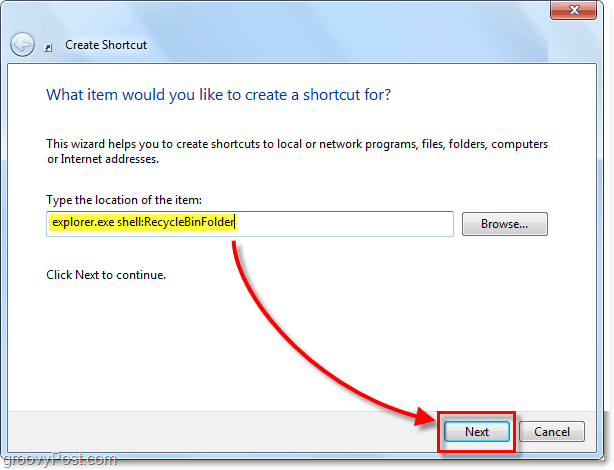 dodajte ekstenziju Shelle ekstenzije koš za smeće kao prečac za Windows 7