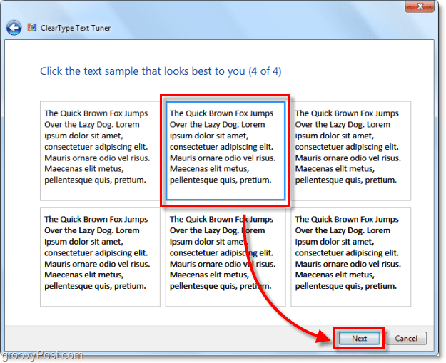 korak 4 kalibracije clearType u sustavu Windows 7