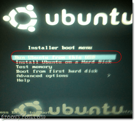 pokrenite ubuntu iz ovog USB-a