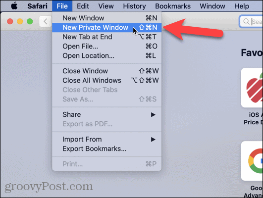 Odaberite Novi privatni prozor u Safariju na Macu