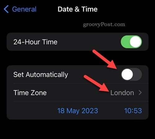 Onemogućivanje automatske vremenske zone na iPhoneu