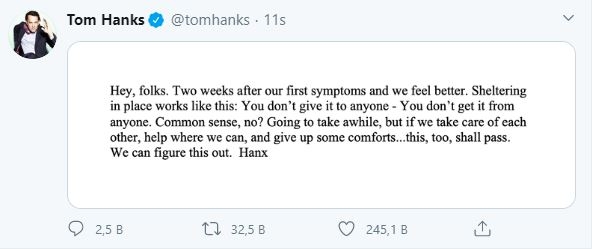 Tom Hanks ozdravio