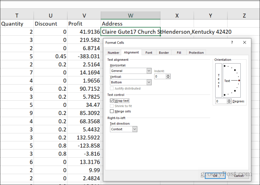 postavljanje zamotanog teksta u Excelu