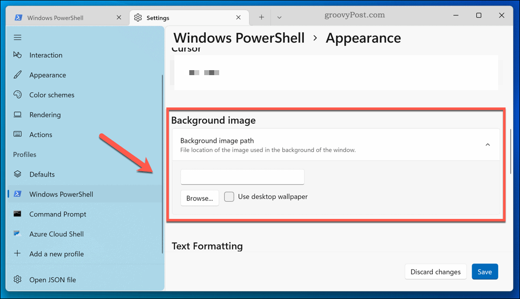 Primjena nove pozadine na terminalsku aplikaciju Windows 11