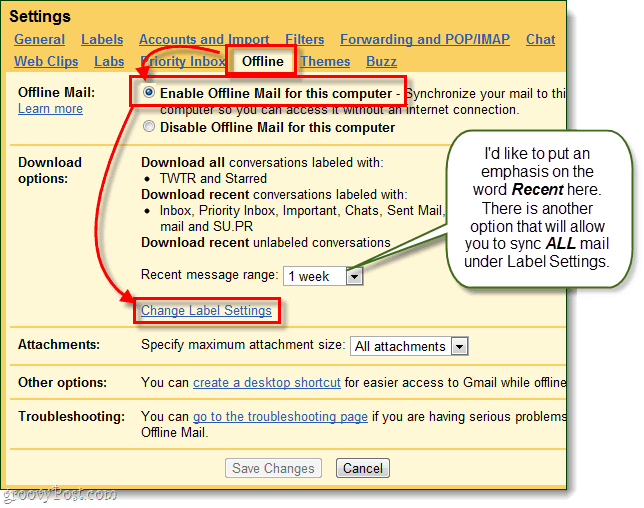 gmail omogućiti izvanmrežnu poštu za računalo i promijeniti postavke etiketa