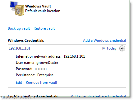 pohranjeni vjerodajnice mogu se uređivati ​​iz Windows 7 trezora