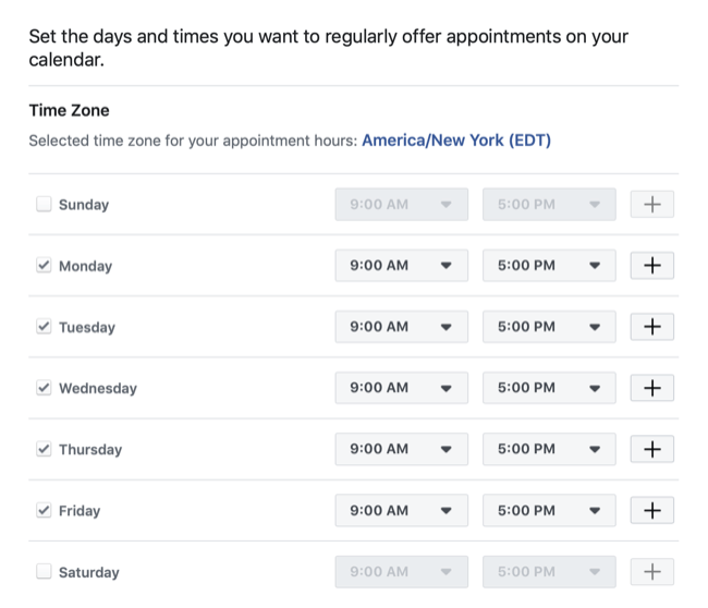 postavite datume i vrijeme dostupno za rezervaciju termina putem Facebook stranice