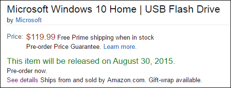 Predbilježba za Windows 10 USB Flash Drive iz Amazona