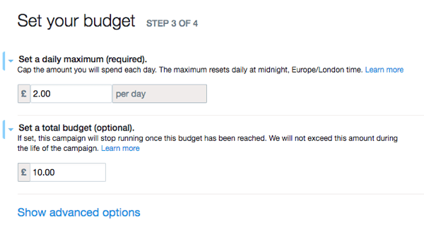 Postavite proračun za Twitter oglase.
