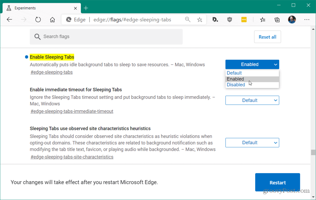 Kako omogućiti kartice za spavanje u programu Microsoft Edge