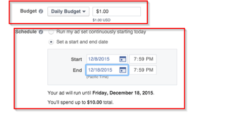 facebook oglasni proračun i trajanje