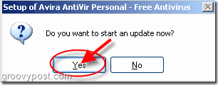 Promtnite da, da biste omogućili Avira AntiVir Personal za automatsko ažuriranje