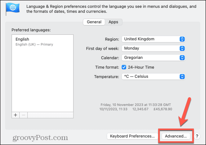 mac napredne postavke jezika i regije