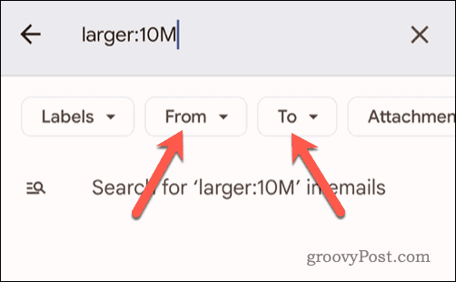 Postavljanje dodatnih kriterija pretraživanja za pretraživanje u Gmailu na mobitelu