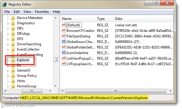 pronađite ključ registra koji se odnosi na trenutnu verziju preglednika u registru sustava Windows 7