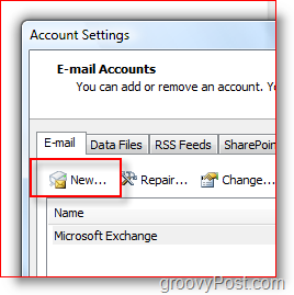 Stvaranje novog računa pošte u programu Outlook 2007